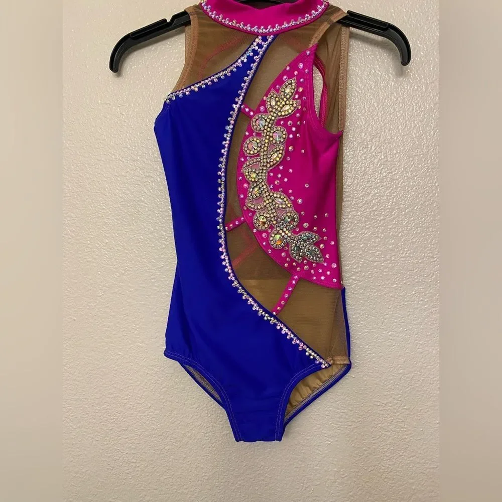 AA design custom dance solo costume illusion mosaic leotard color block LC-large - Picture 3 of 10